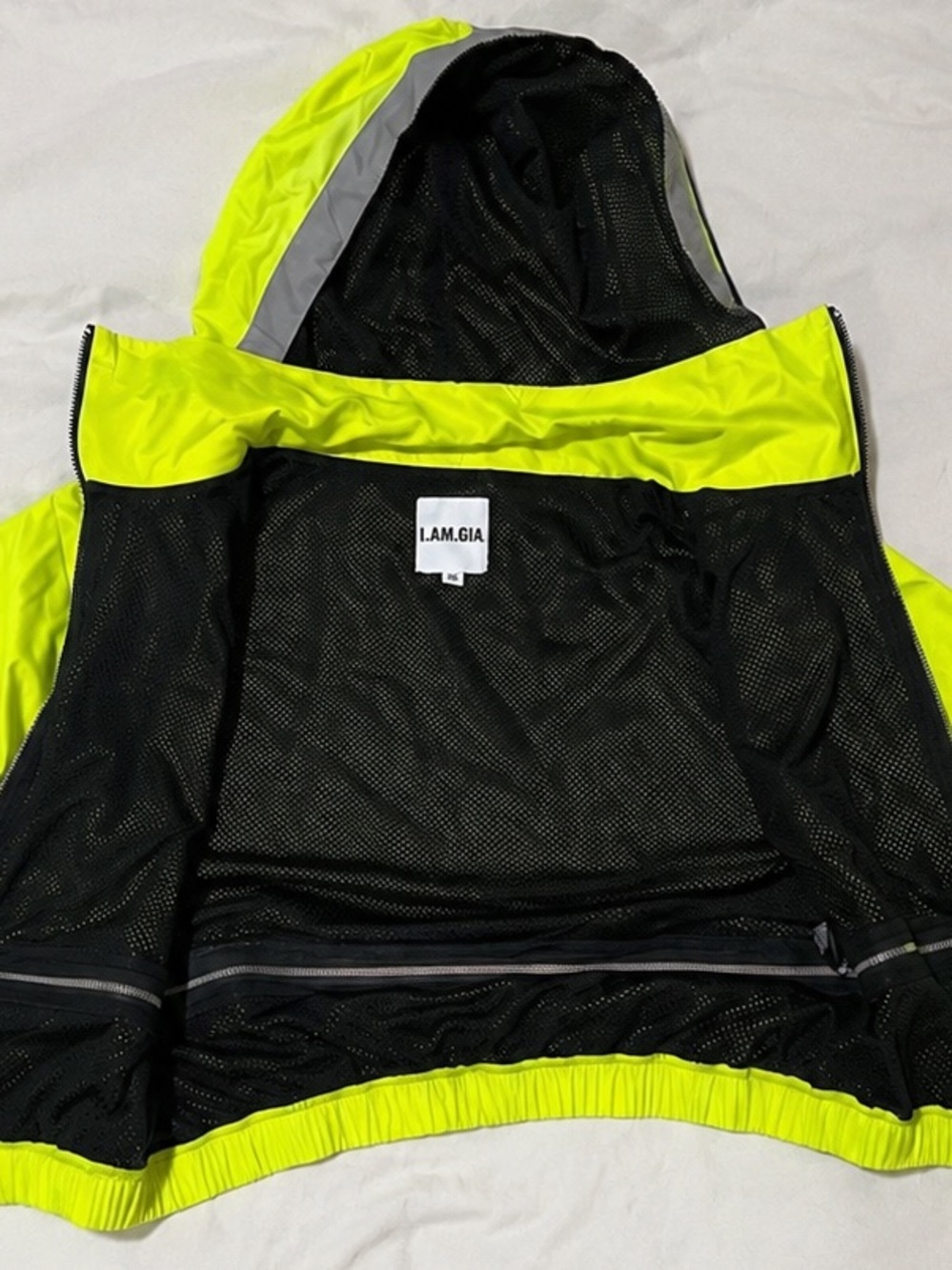 I.AM.GIA Hazard Neptune Jacket Neon Yellow Reflective Cropped Windbreaker XS - Picture 4 of 6